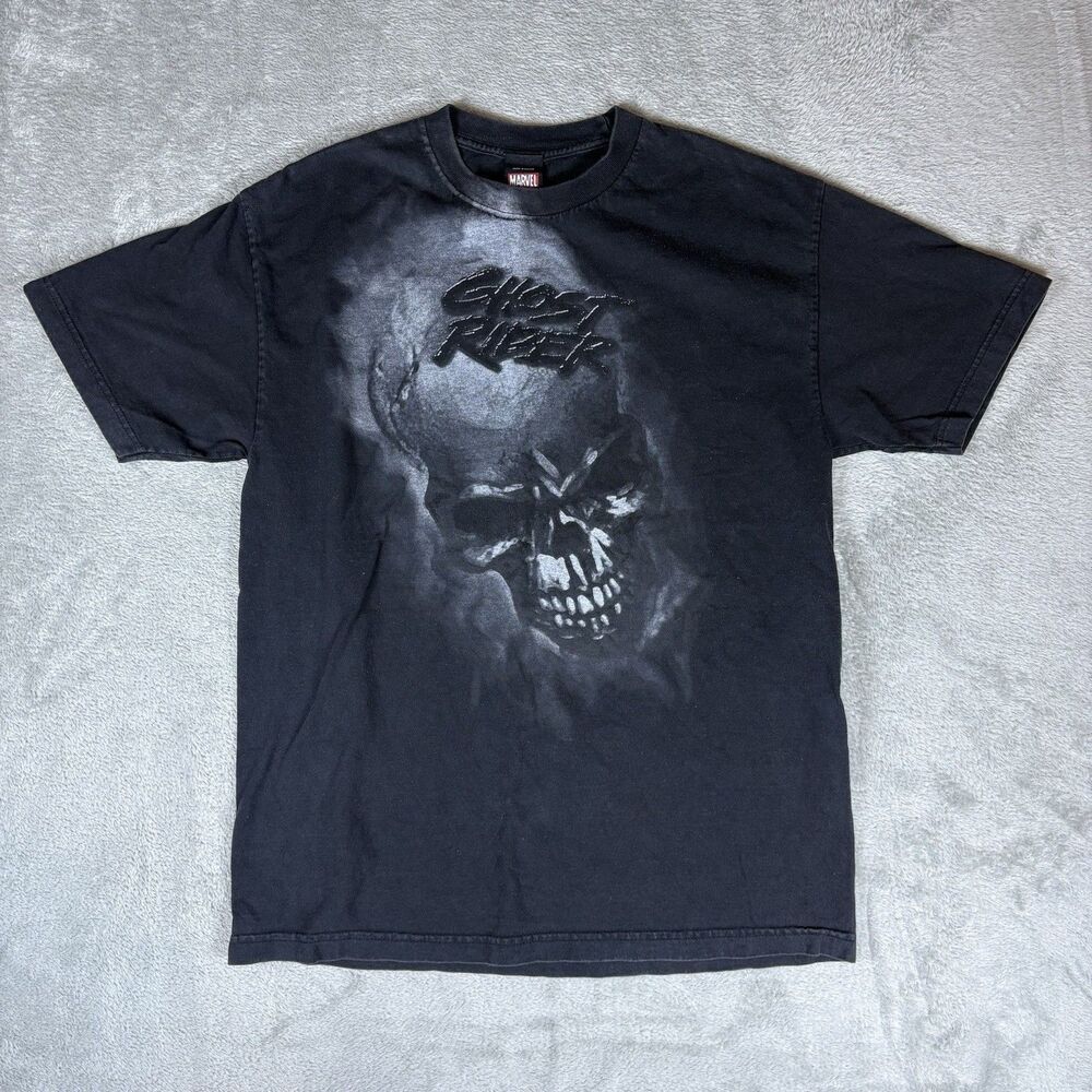VINTAGE Marvel Mad Engine Men T-Shirt Large Black Ghost Rider Skull Graphic Tee‎